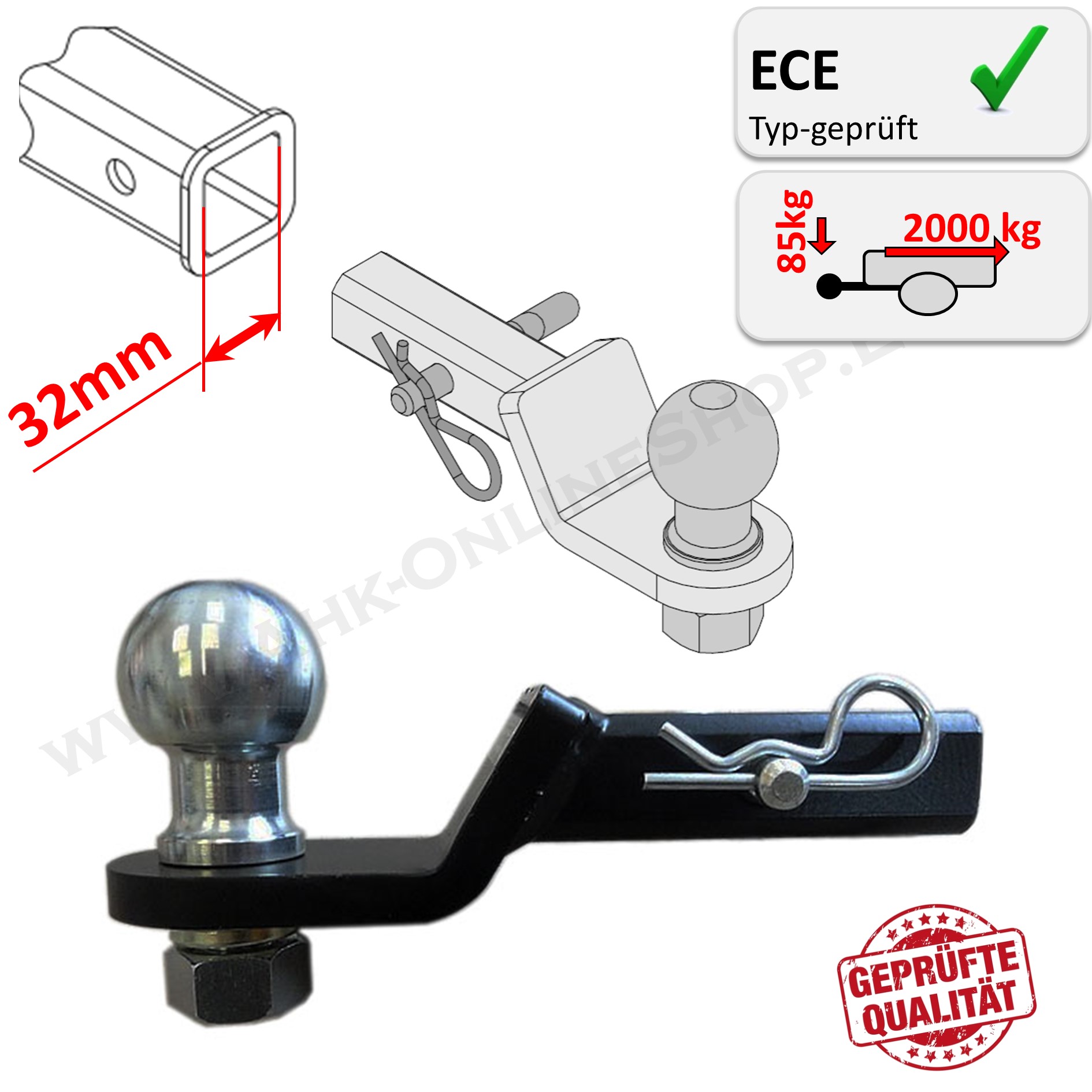 DODGE Ram veicoli 1-1//4 inch Receiver 32x32mm AHK US Adattatore Veicoli